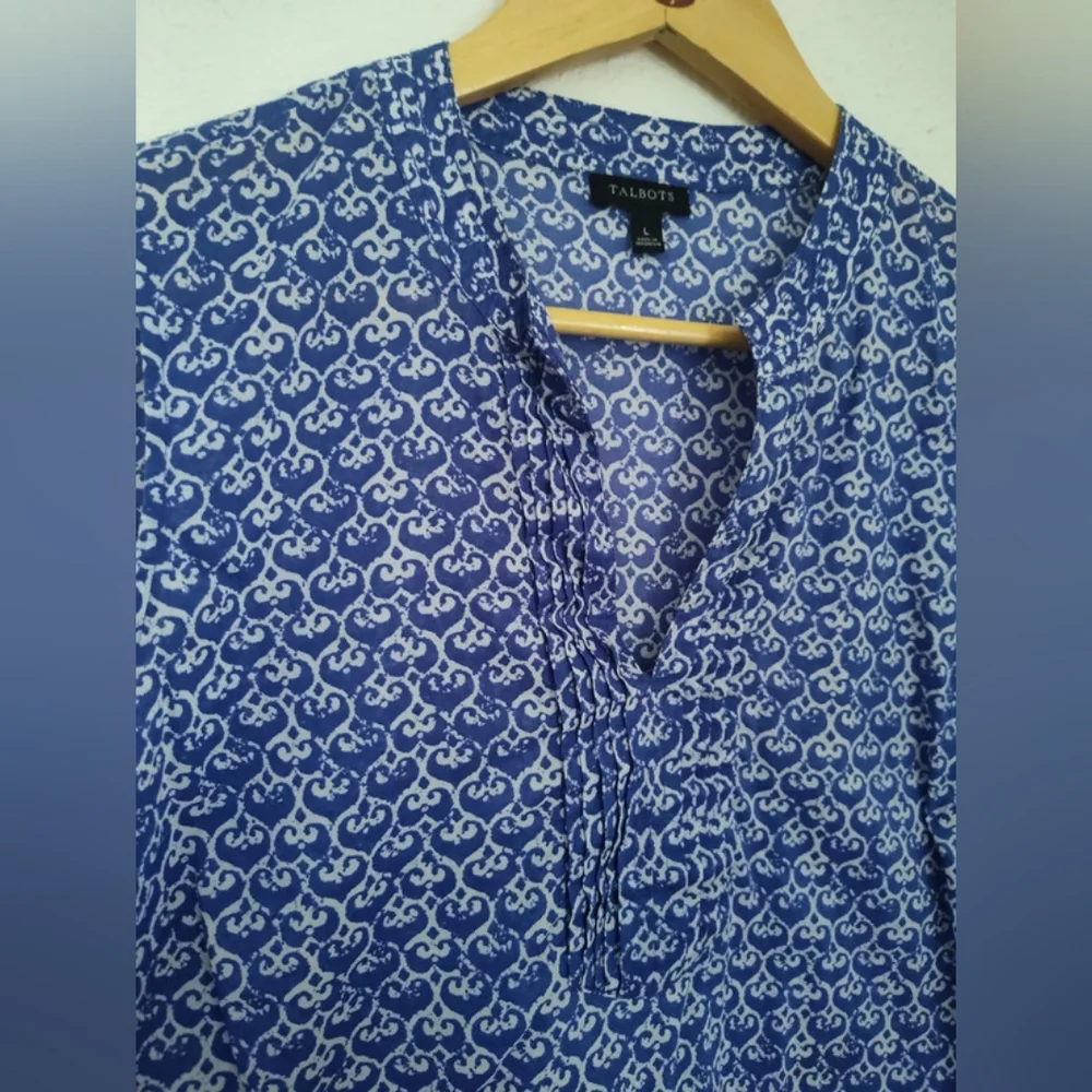 TALBOTS Women's Sleeveless Blue Cotton Summer Resort  Top Size Large - Picture 2 of 4